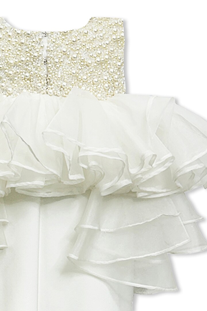 White Organza Pearl Embellished Dress For Girls by Alyaansh Couture at Pernia's Pop Up Shop