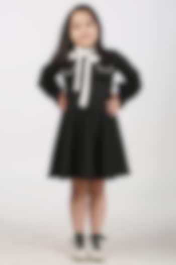 Black Scuba Pearl Embroidered Dress For Girls by Alyaansh Couture at Pernia's Pop Up Shop