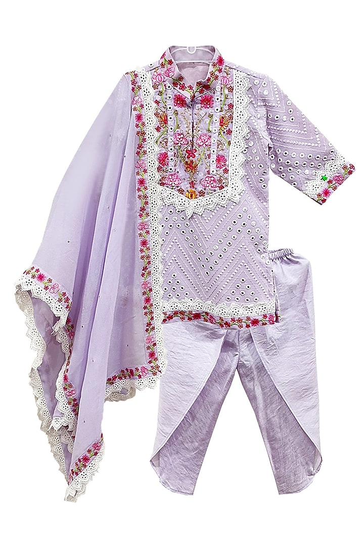 Lavender Georgette Mirror Embroidered Kurta Set For Girls by Alyaansh Couture at Pernia's Pop Up Shop