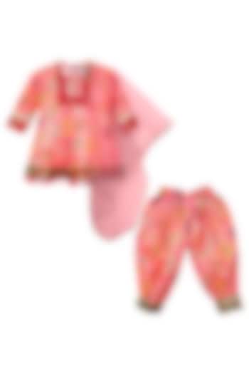Pink Cotton Printed & Embroidered Kurta Set For Girls by Alyaansh Couture at Pernia's Pop Up Shop