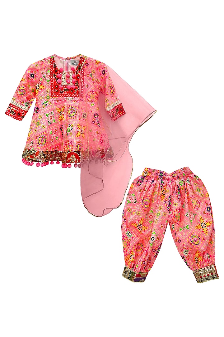 Pink Cotton Printed & Embroidered Kurta Set For Girls by Alyaansh Couture at Pernia's Pop Up Shop
