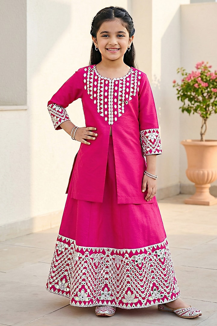 Rani Pink Silk Patra & Dori Embroidered Lehenga Set For Girls by Alyaansh Couture at Pernia's Pop Up Shop