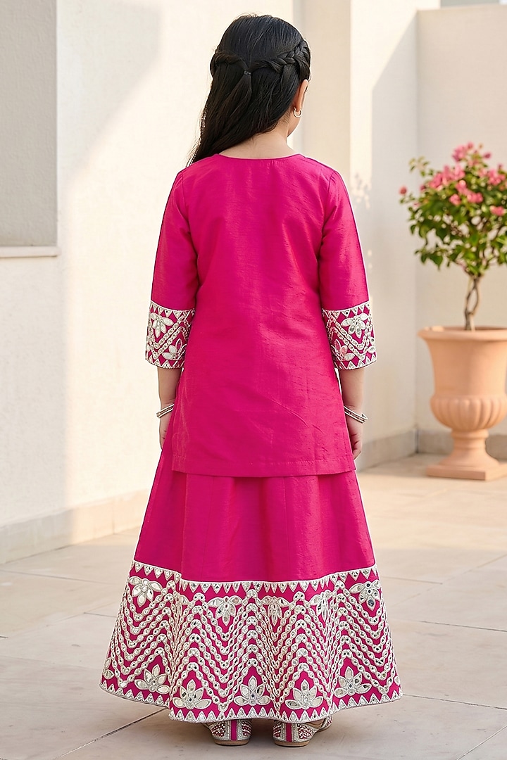 Rani Pink Silk Patra & Dori Embroidered Lehenga Set For Girls by Alyaansh Couture at Pernia's Pop Up Shop