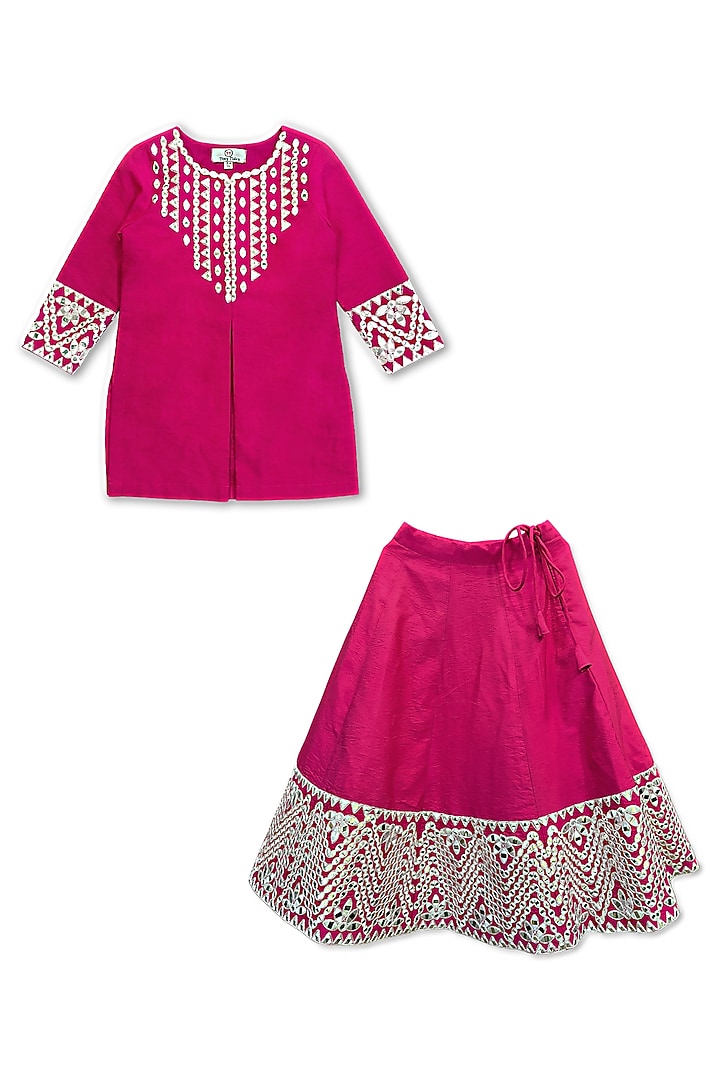 Rani Pink Silk Patra & Dori Embroidered Lehenga Set For Girls by Alyaansh Couture at Pernia's Pop Up Shop
