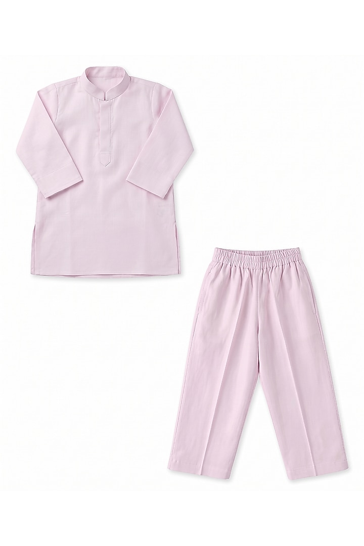 Baby Pink Silk Cutdana & Pearl Embroidered Bundi Jacket Set For Boys by Alyaansh Couture at Pernia's Pop Up Shop