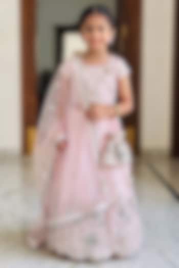 Baby Pink Silk Crepe Cutdana & Pearl Embroidered Lehenga Set For Girls by Alyaansh Couture at Pernia's Pop Up Shop