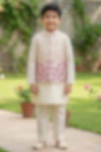Pink & Off-White Ombre Silk Hand Embroidered Bundi Jacket Set For Boys by Alyaansh Couture at Pernia's Pop Up Shop