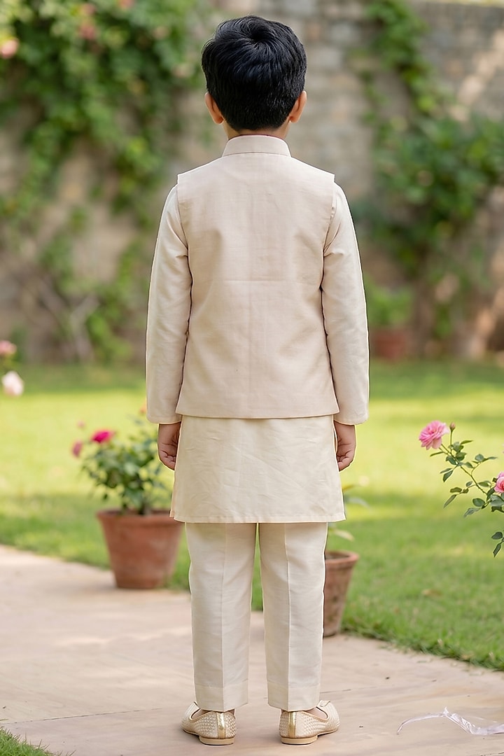 Pink & Off-White Ombre Silk Hand Embroidered Bundi Jacket Set For Boys by Alyaansh Couture at Pernia's Pop Up Shop