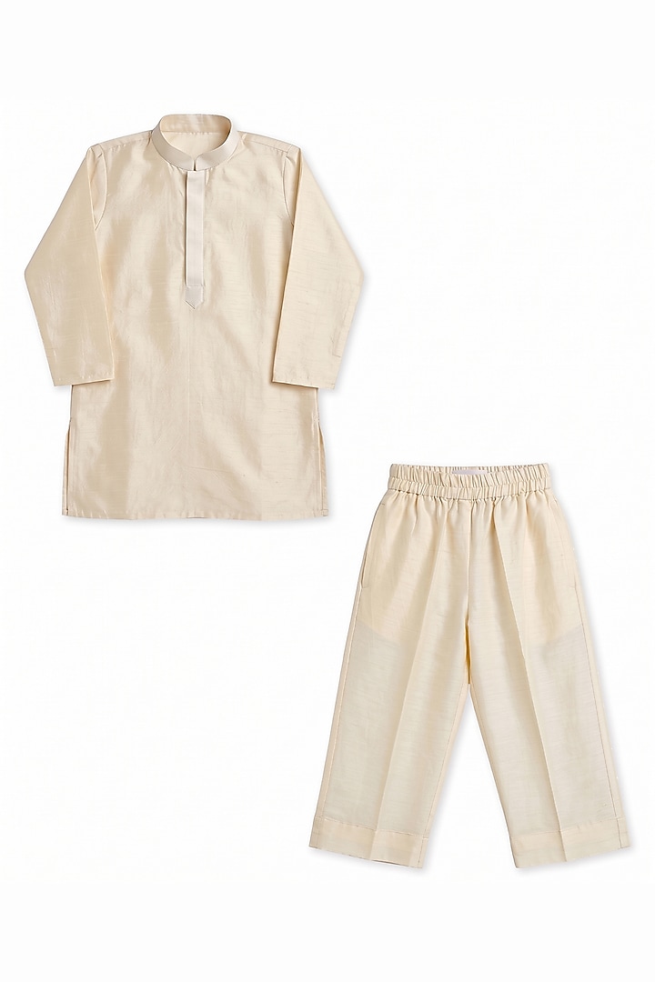 Pink & Off-White Ombre Silk Hand Embroidered Bundi Jacket Set For Boys by Alyaansh Couture at Pernia's Pop Up Shop