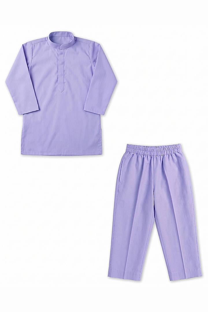 Lavender Glace Cotton & Silk Hand Embroidered Bundi Jacket Set For Boys by Alyaansh Couture at Pernia's Pop Up Shop