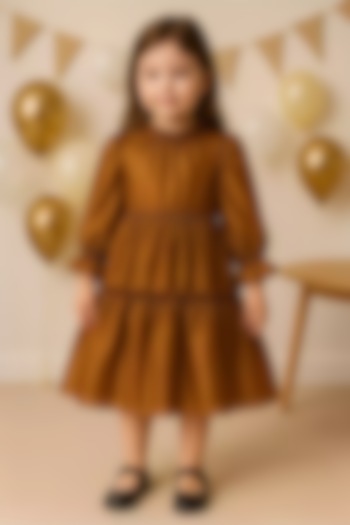 Gold Poly Organza Frilled Dress For Girls by Alyaansh Couture at Pernia's Pop Up Shop