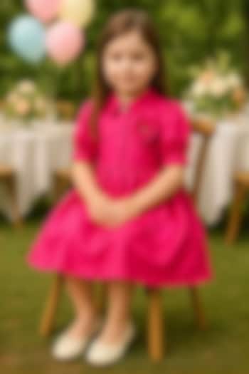 Pink Poplin 3D Floral Embroidered Dress For Girls by Alyaansh Couture at Pernia's Pop Up Shop