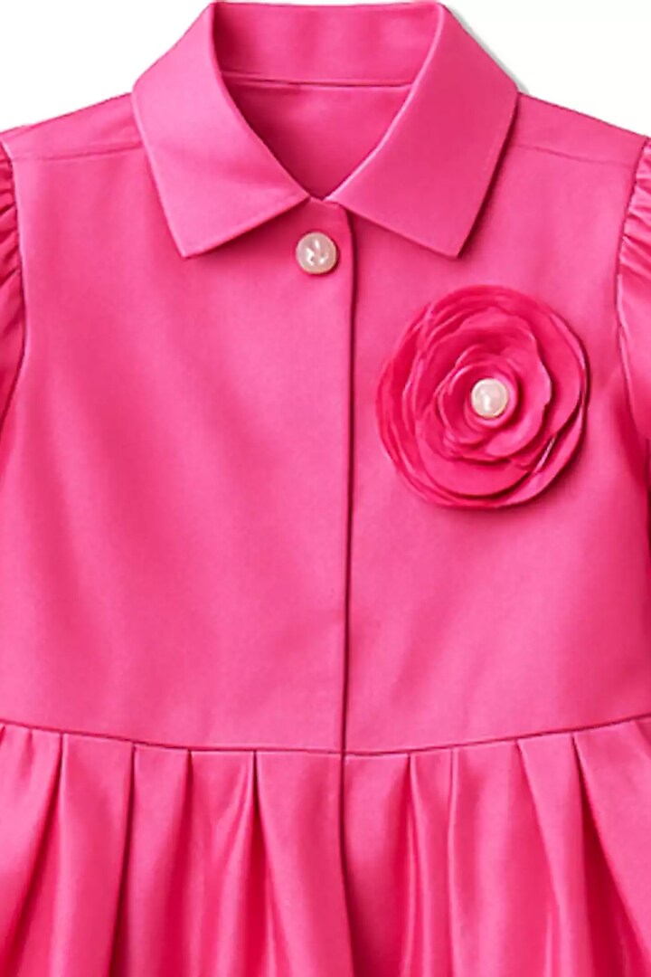 Pink Poplin 3D Floral Embroidered Dress For Girls by Alyaansh Couture at Pernia's Pop Up Shop