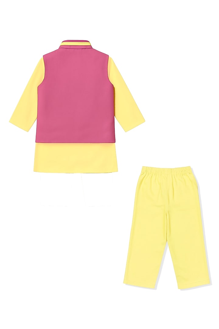 Pink Glace Cotton Leather Work Bundi Jacket Set For Boys by Alyaansh Couture at Pernia's Pop Up Shop