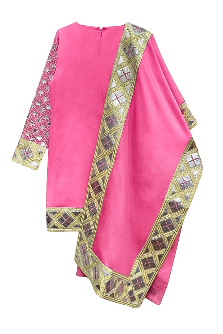 Pink Glace Cotton Leather Work Kurta Set For Girls by Alyaansh Couture at Pernia's Pop Up Shop