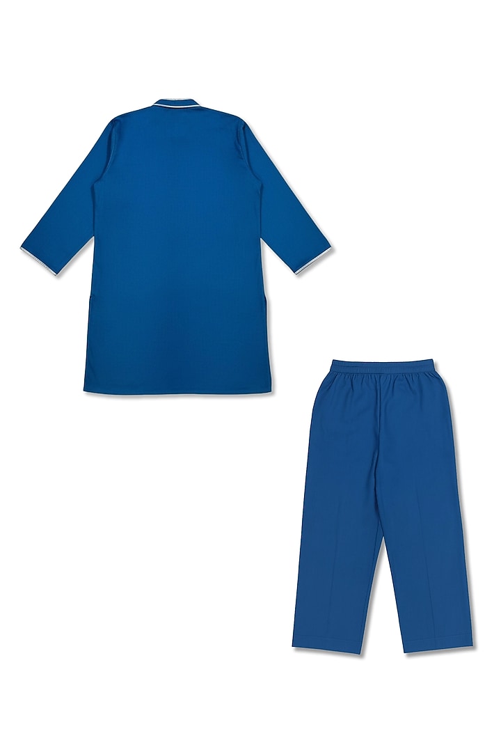 Blue Glace Cotton Mirror Work Bundi Jacket Set For Boys by Alyaansh Couture at Pernia's Pop Up Shop