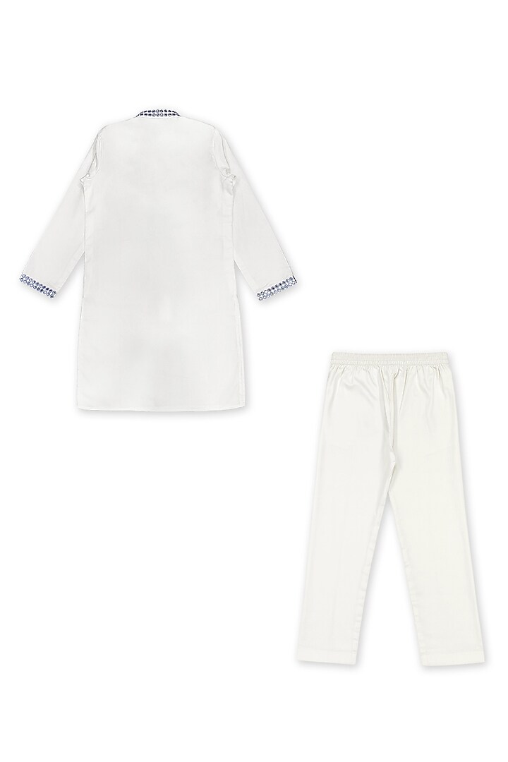 White Glace Cotton Mirror Embroidered Bundi Jacket Set For Boys by Alyaansh Couture at Pernia's Pop Up Shop