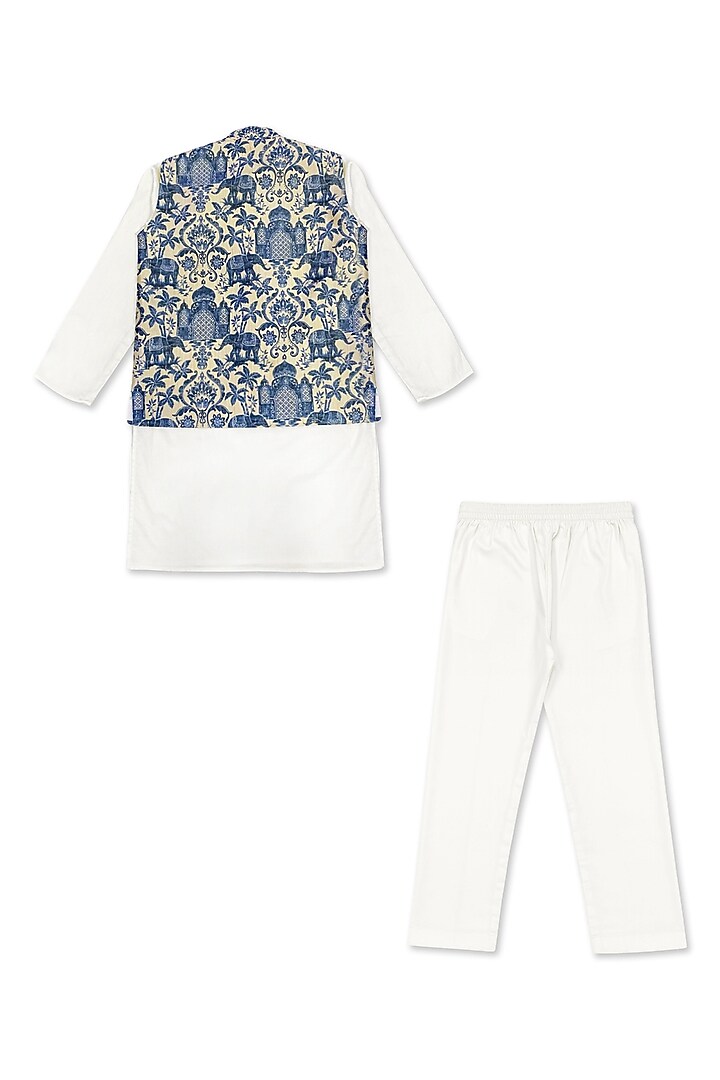 White Cotton & Silk Handwork Bundi Jacket Set For Boys by Alyaansh Couture at Pernia's Pop Up Shop