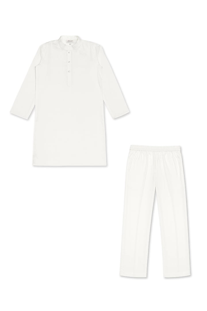 White Cotton & Silk Handwork Bundi Jacket Set For Boys by Alyaansh Couture at Pernia's Pop Up Shop