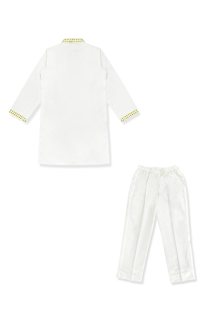 White Glace Cotton Mirror Embroidered Bundi Jacket Set For Boys by Alyaansh Couture at Pernia's Pop Up Shop