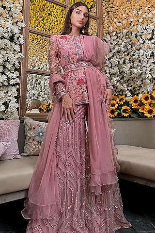 Deep Onion Pink Net Gharara Set by Ridhi Mehra