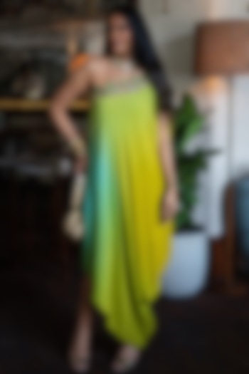 Mint Green Georgette One-Shoulder Dress by GOPI VAID