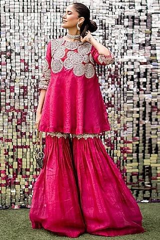 Fuchsia Organza & Shantoon Sharara Set by Bhumika Sharma