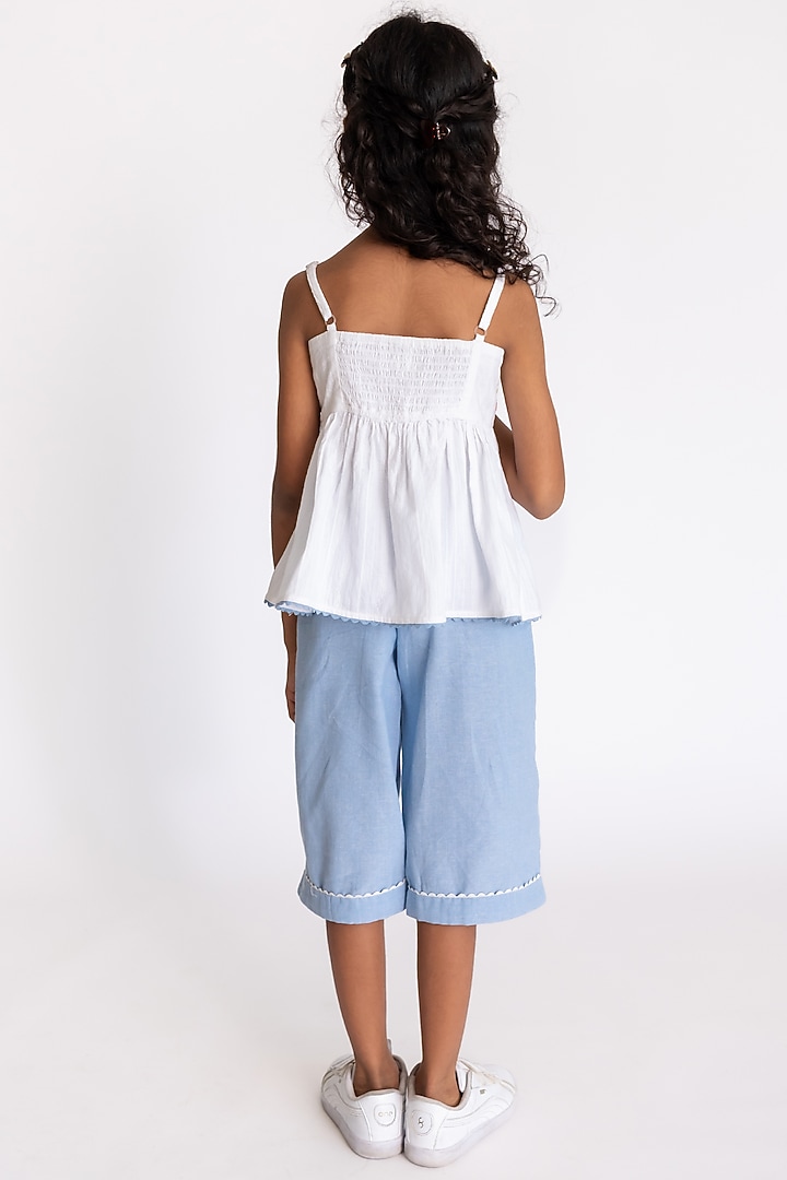 Light Blue Cotton Pant Set For Girls by A Little Fable at Pernia's Pop Up Shop