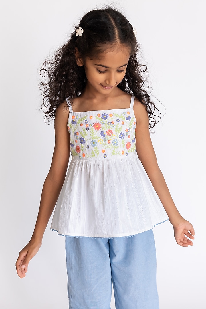 Light Blue Cotton Pant Set For Girls by A Little Fable at Pernia's Pop Up Shop