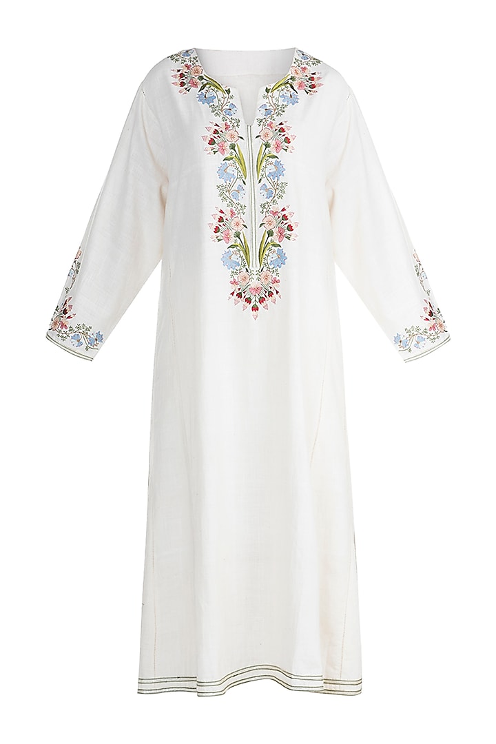 White Embroidered Khadi Kurta With Dupatta by Alkaline by Alka Suman