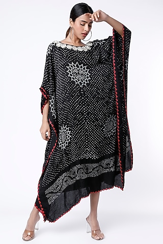Black Bandhani Printed Kaftan by Alpa & Reena
