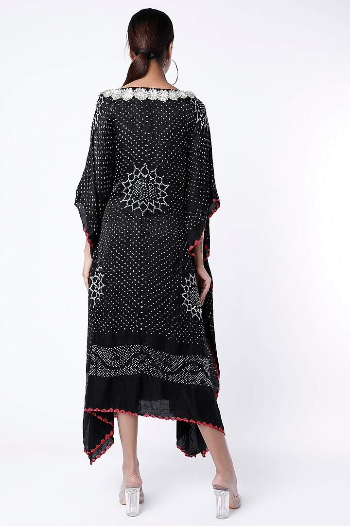 Black Bandhani Printed Kaftan by Alpa & Reena at Pernia's Pop Up Shop