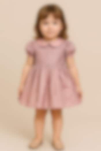 Pink Raw Silk Pearl Embellished Dress For Girls by Alyaansh Couture at Pernia's Pop Up Shop