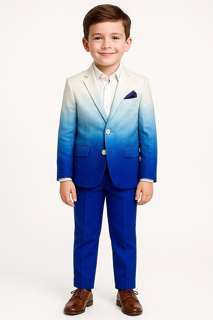 Blue Suiting Ombre Blazer Set For Boys by Alyaansh Couture at Pernia's Pop Up Shop