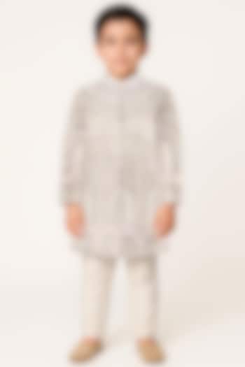 Ivory Silk Handwork Sherwani Set For Boys by Alyaansh Couture at Pernia's Pop Up Shop