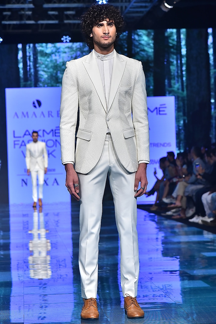 Ivory & Black Pintucked Tuxedo Suit by Amaare at Pernia's Pop Up Shop