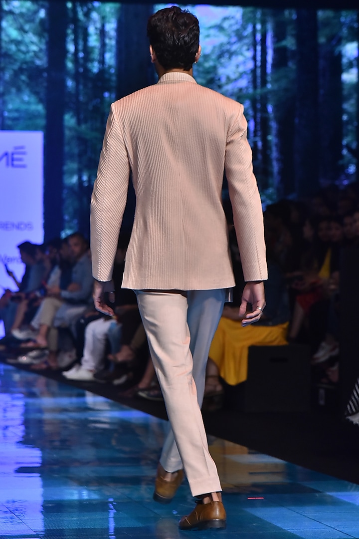 Rose Gold Embroidered Wedding Bandhgala Jacket With Trousers by Amaare at Pernia's Pop Up Shop