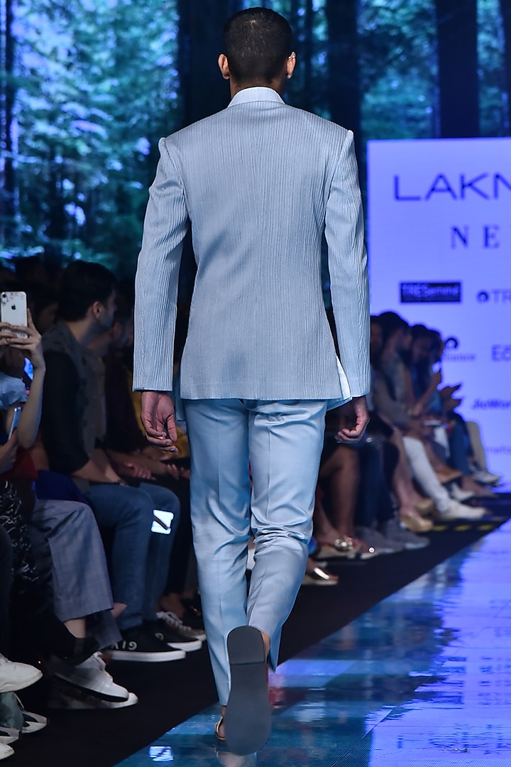 Ice Blue Embroidered Wedding Bandhgala Jacket With Trousers by Amaare at Pernia's Pop Up Shop