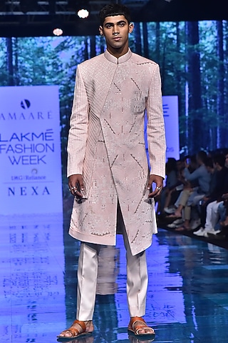 Pink Embroidered Coat With Pants by Amaare