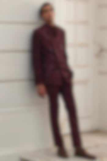 Maroon Wool Blend Hand Embroidered Bandhgala Set by Amaare at Pernia's Pop Up Shop
