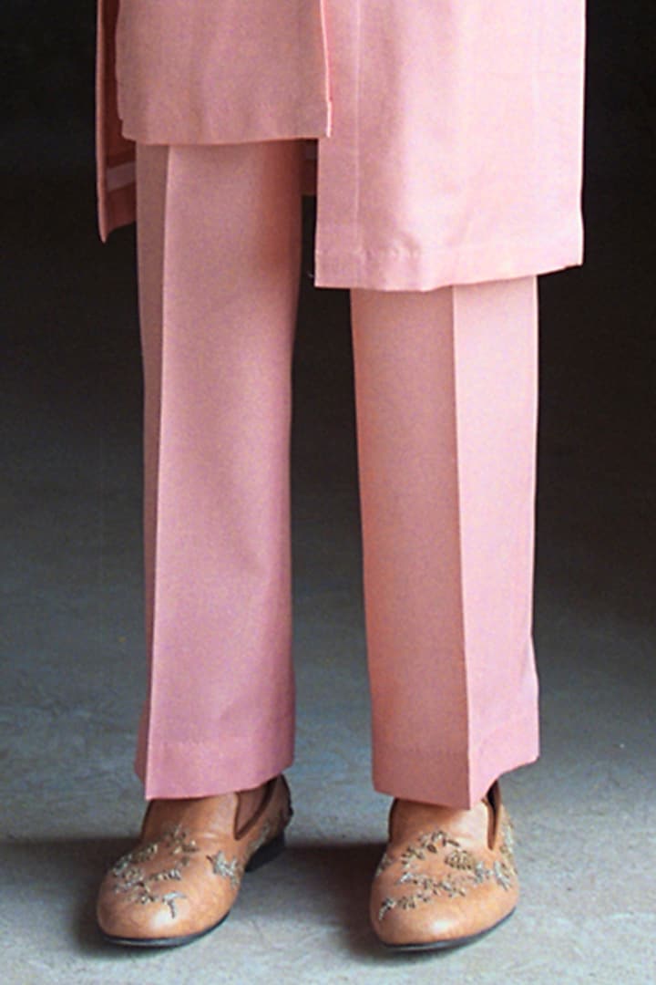 Pink Wool Blend Hand Embroidered Groom Bandhgala Set by Amaare at Pernia's Pop Up Shop