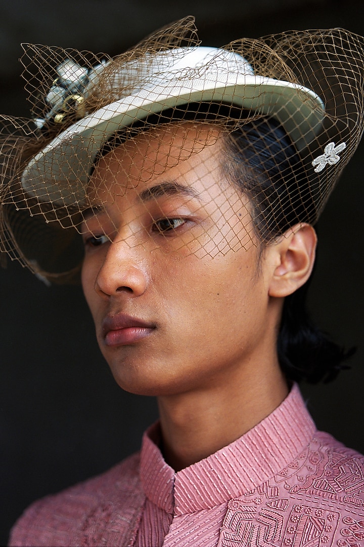 Pink Wool Blend Hand Embroidered Groom Bandhgala Set by Amaare at Pernia's Pop Up Shop