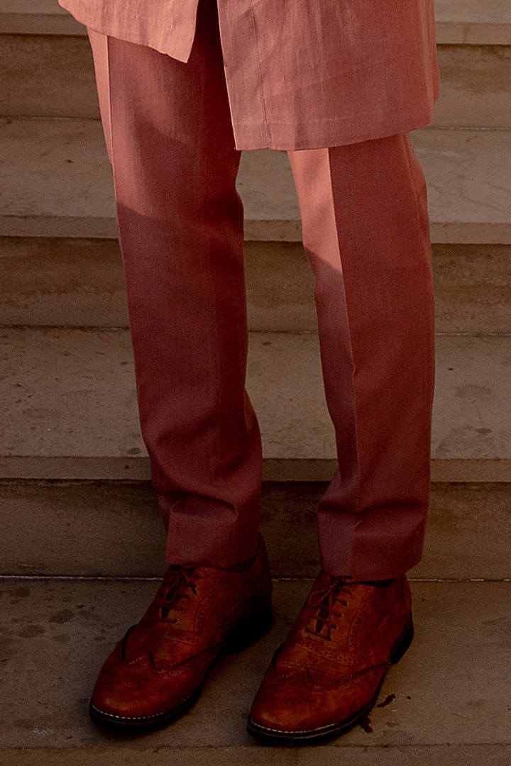 Pink Wool Blend Hand Embroidered Groom Bandhgala Set by Amaare at Pernia's Pop Up Shop