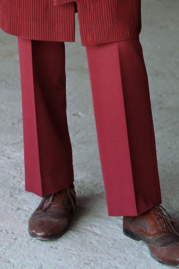 Red Wool Blend Hand Embroidered Groom Indowestern Set by Amaare at Pernia's Pop Up Shop