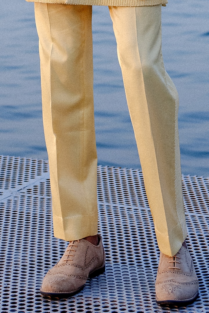 Yellow Habutai Silk Hand Embroidered Bundi Jacket Set by Amaare at Pernia's Pop Up Shop