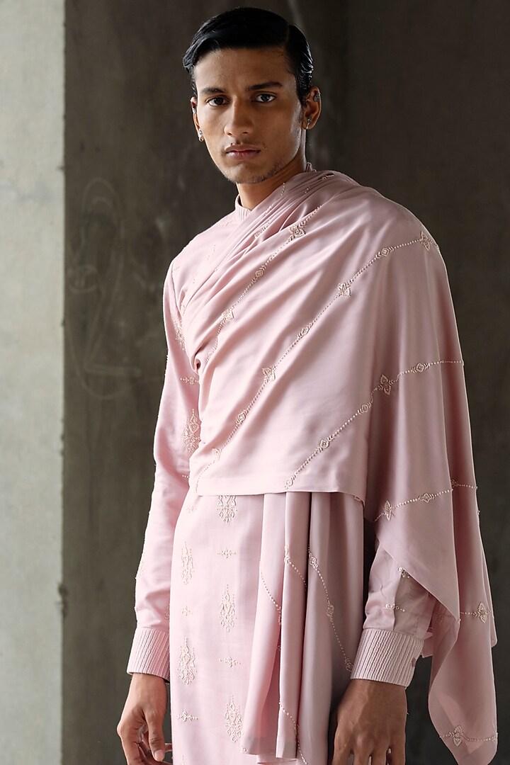 Pink Modal Satin Silk Sequins Hand Embroidered Kurta Set by Amaare at Pernia's Pop Up Shop