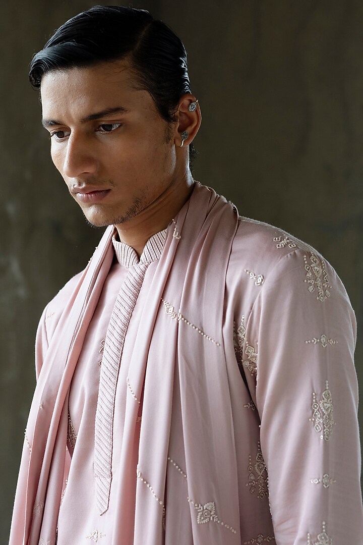Pink Modal Satin Silk Sequins Hand Embroidered Kurta Set by Amaare at Pernia's Pop Up Shop