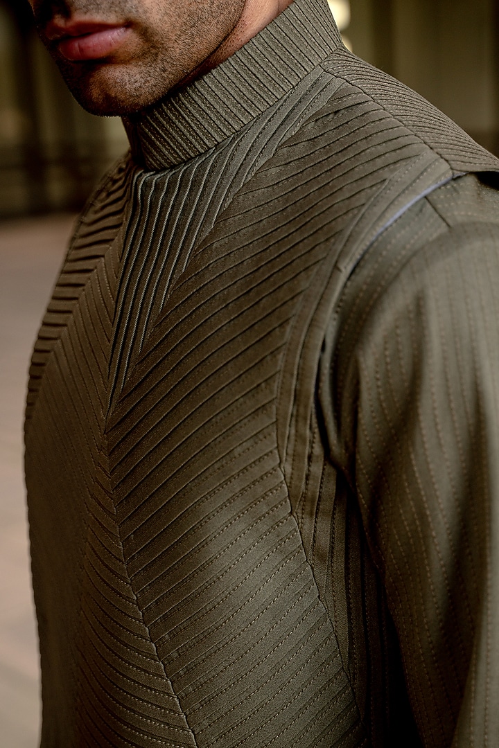 Olive Green Silk Bundi Jacket Set by Amaare at Pernia's Pop Up Shop