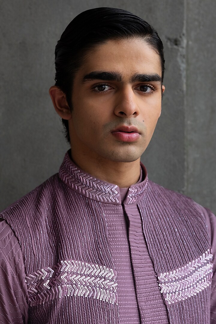 Purple Silk Hand Embroidered Bundi Jacket Set by Amaare at Pernia's Pop Up Shop