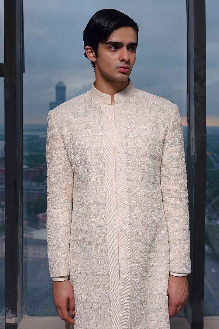 Ruby Red Hand Embroidered Groom Sherwani Set